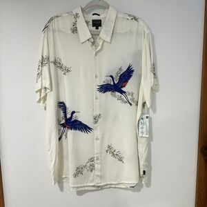 Guess Crane Floral Print Button Down Shirt Mens XXL White Slim Fit | Tropical